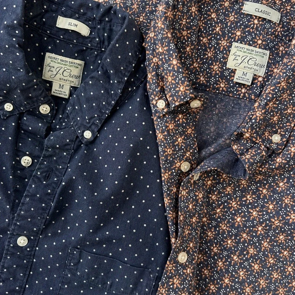 J. Crew Button Down Shirts Men Medium Navy‎ Blue Polka Dot & Floral Lot of 2